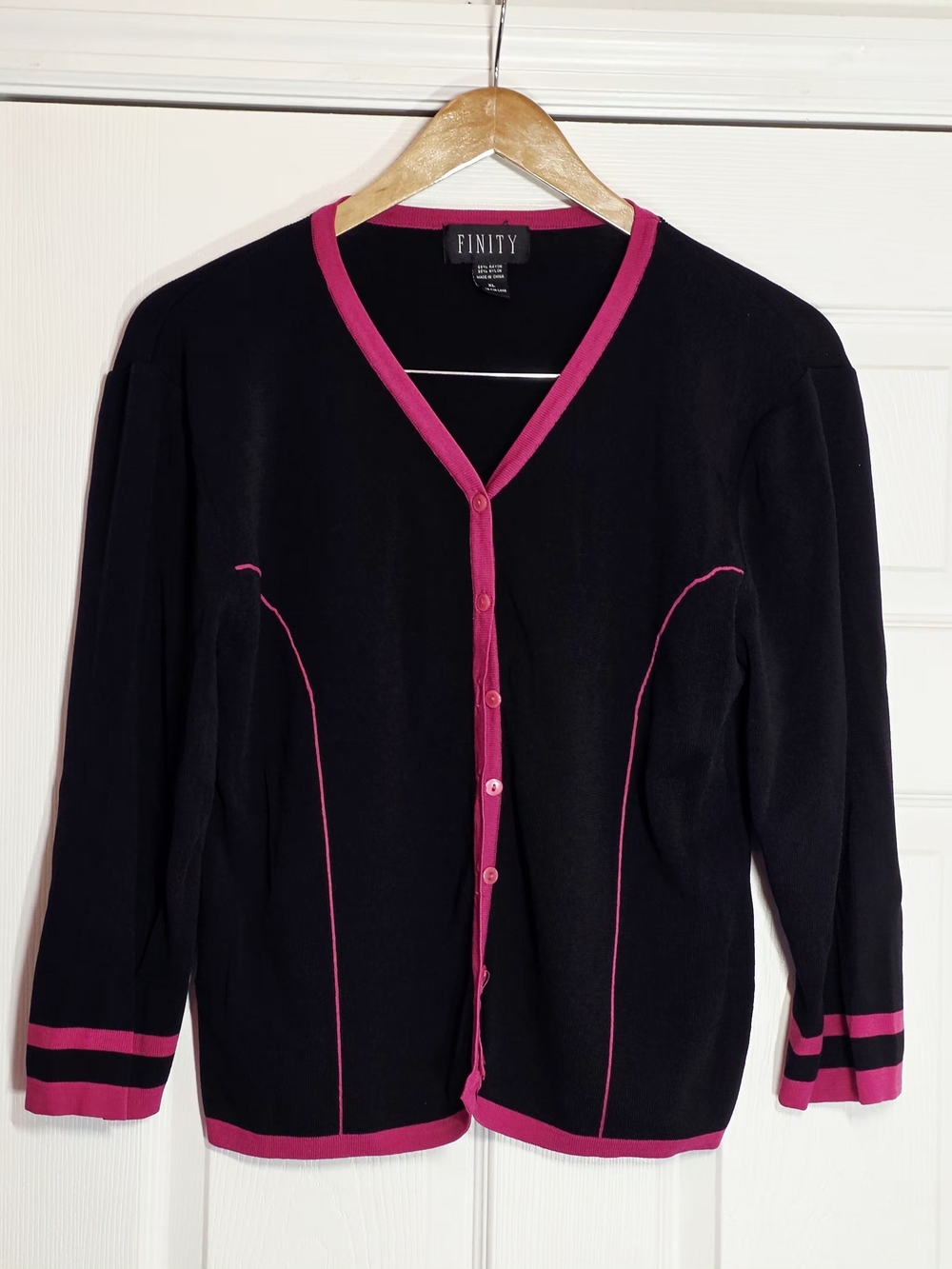 Finity Black Cardigan with Pink Trim Accents